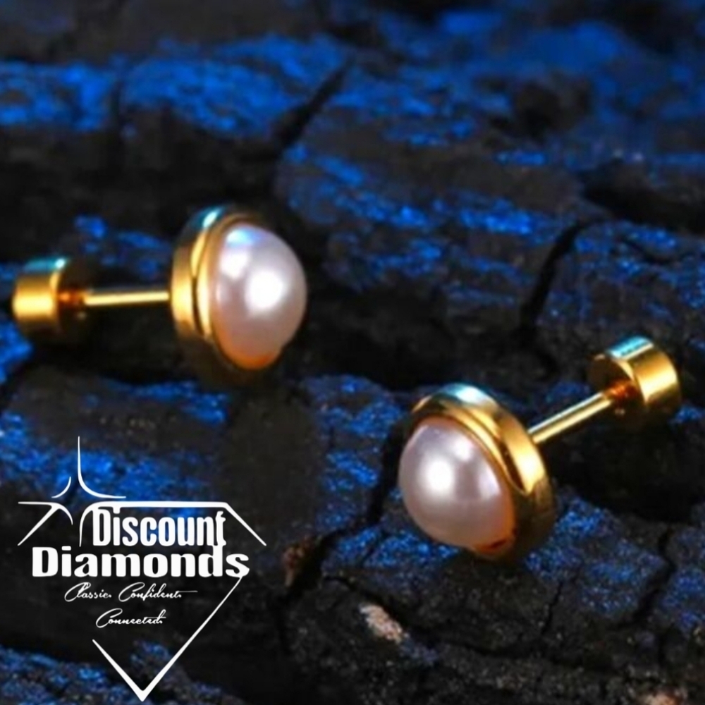Faux Pearl Screw Back Earrings     14K Gold on Stainless Steel